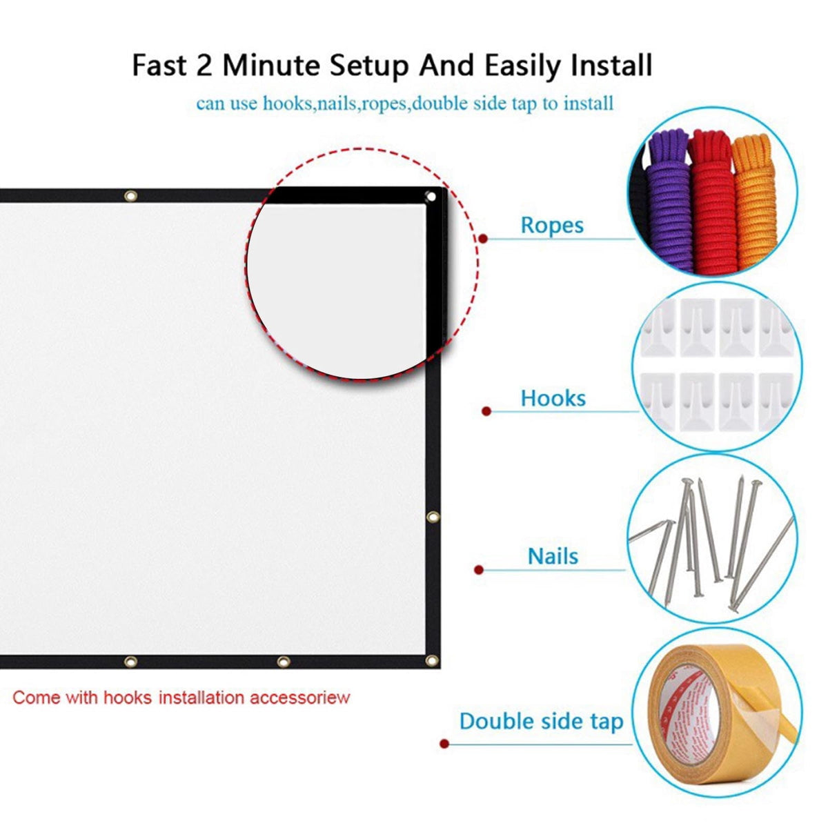 Mini Projector ,60/72/84/100/120/150inch Portable Foldable Wall Projector HD Screen 16:9 Home Theatre Outdoor