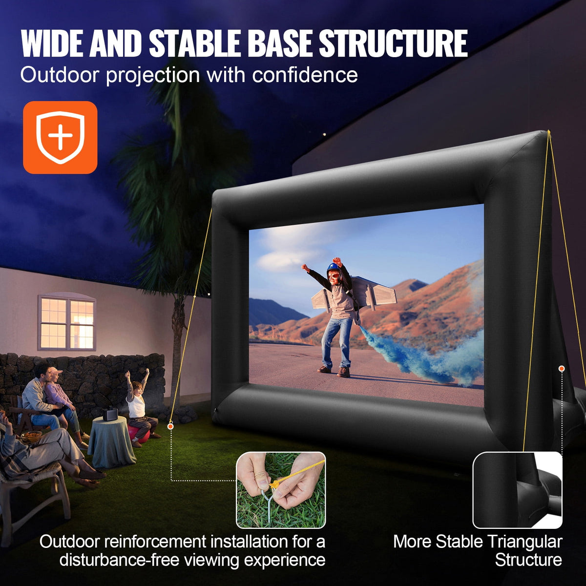 KFFKFF 24FT Inflatable Projection Screen with 360W Air Pump, Durable Oxford Cloth Inflatable Display for Open-Air Films, Compatible with Front/Rear Projection