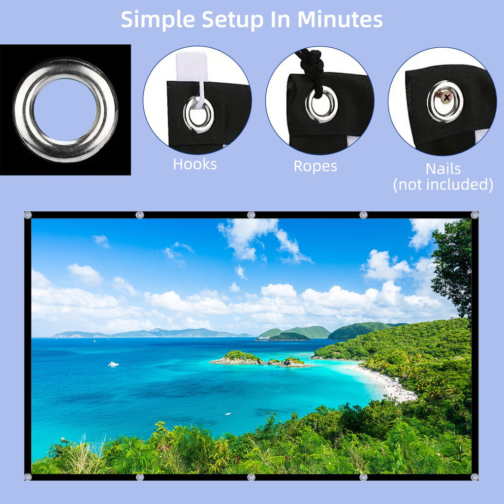 120 inch Projector Screen 16:9 Foldable Anti-Crease Portable Projector Movies Screens for Home Theater Outdoor Indoor Support Double Sided Projection