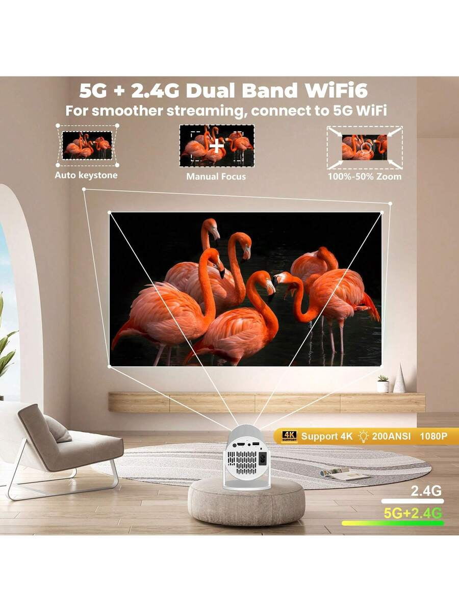 Mini Smart Projector: 4K/1080P WiFi Bluetooth Android 11.0 Auto Keystone Portable Outdoor Projector for Home Theater, Camping, Parties with Remote Control