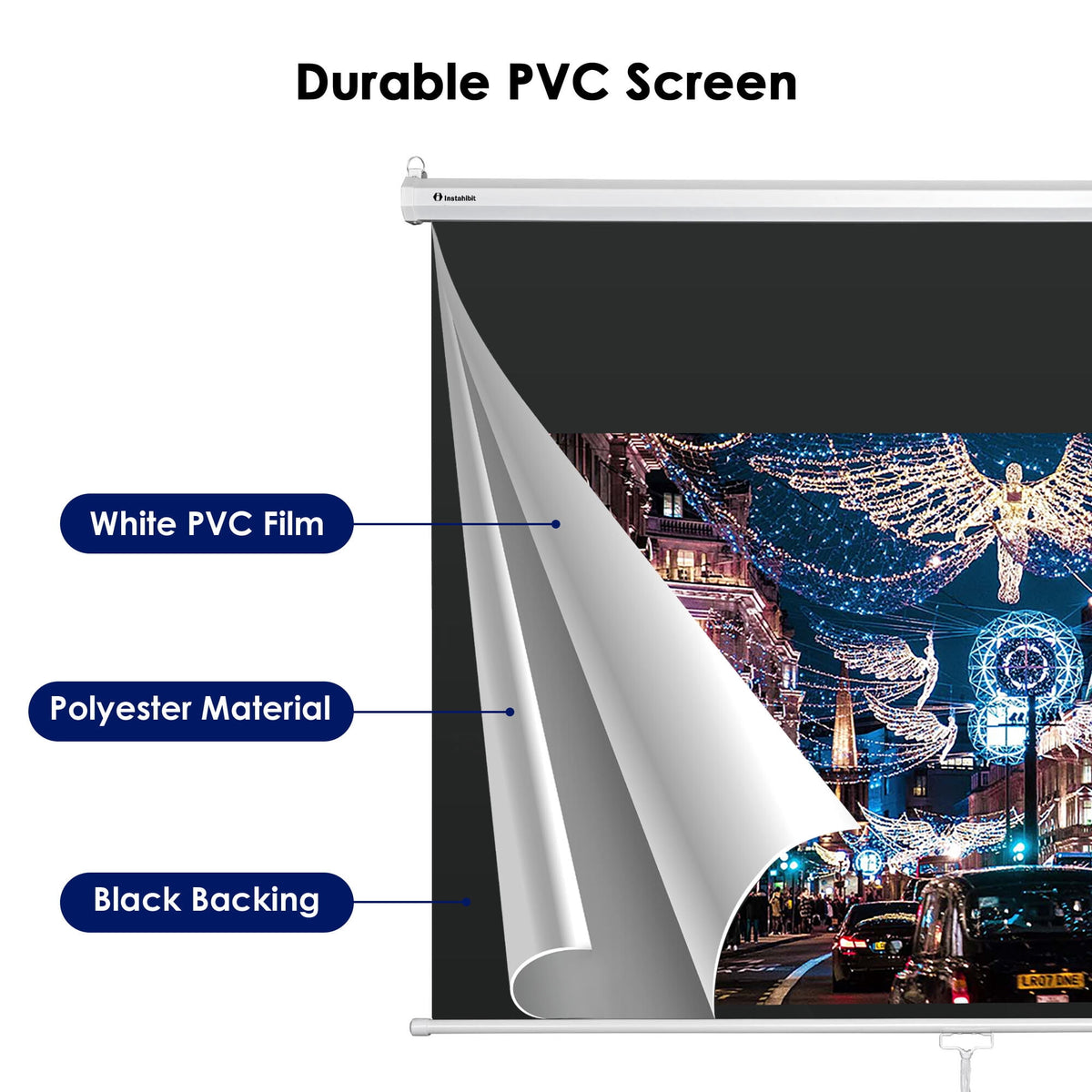 InstaHibit 92" Motorized Projection Screen with Remote Control 16:9 4K 3D HD Electric Projector Screen Wall Mounted Indoor Outdoor Movie Night