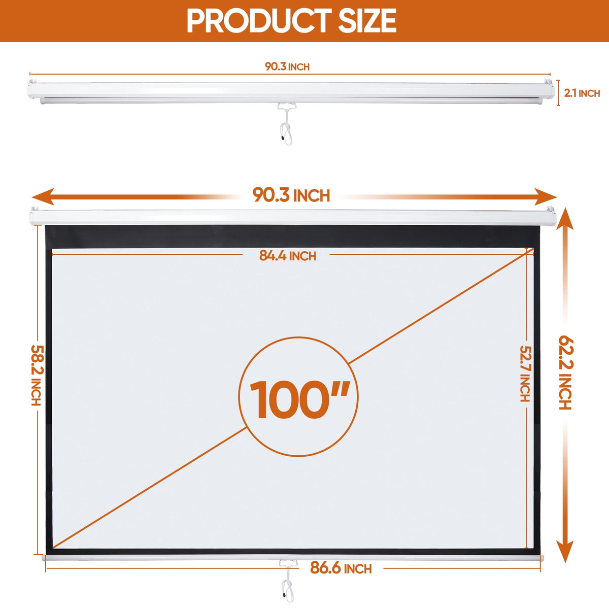 Superdeal Wall Mount 100" Auto-Lock Projector Screen, Matte White