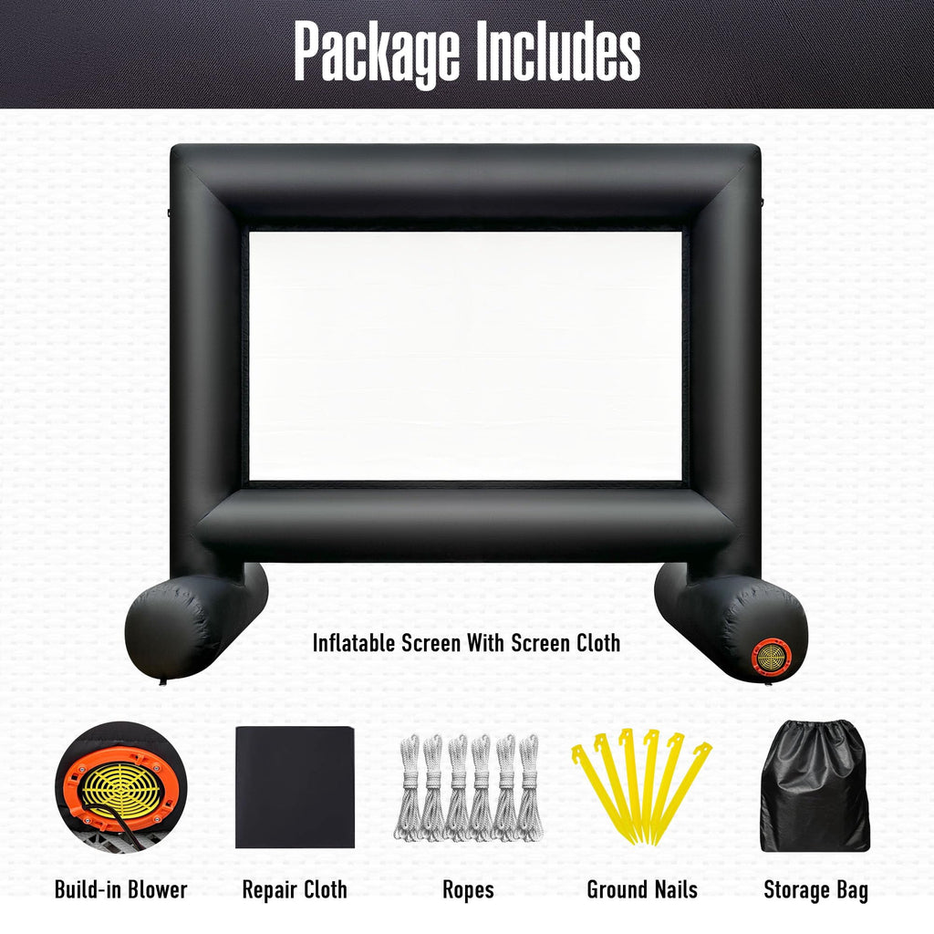 12FT Outdoor Inflatable Movie Projector Screen with Built-in Fan, Front & Rear Projection