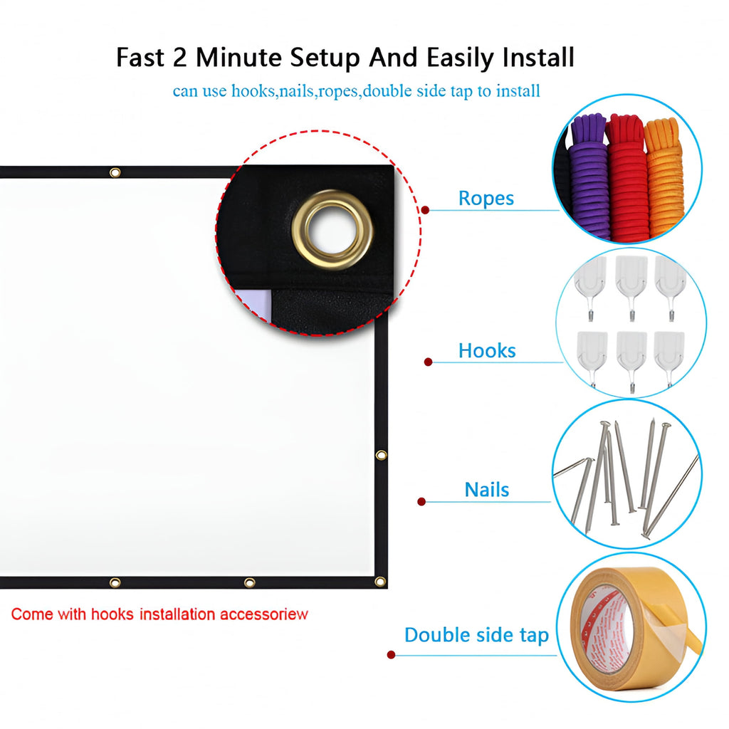 GJX 120" Portable Projector Screen with Stand,Outdoor Projector Screen,White