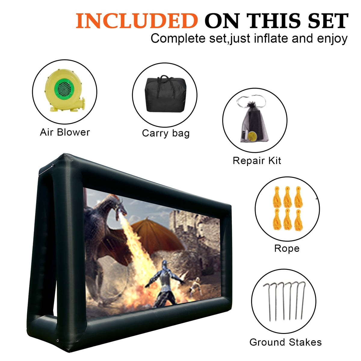 33ft Inflatable Movie Screen Outdoor Projector Screen with Air Blower, Front/Rear Projection, Easy Set Up Blow Up Screen for Backyard Movie Night, Theme Parties, Celebrations