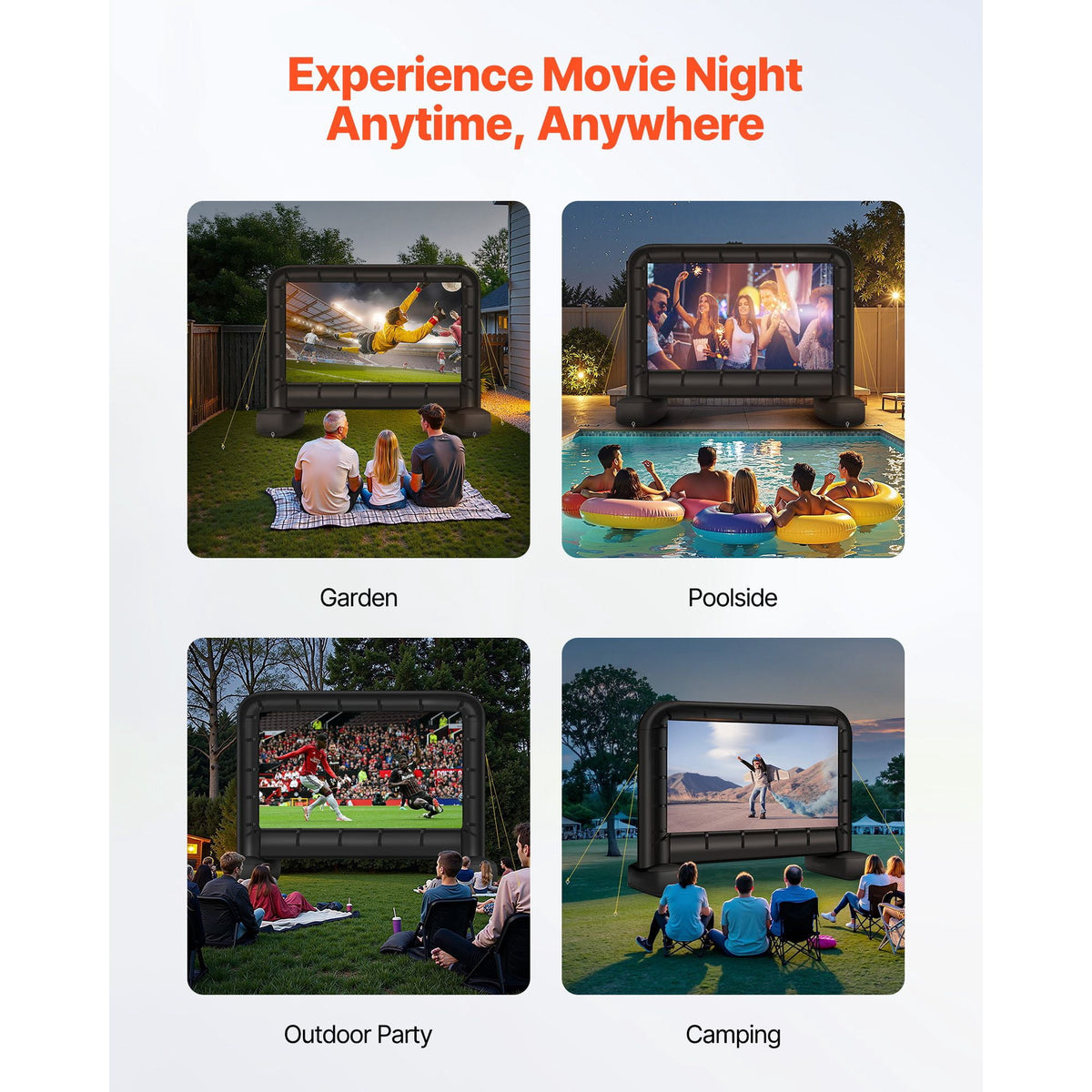 14FT 16:9 Inflatable Movie Screen, 600D Washable Outdoor Projection Screen with Storage Bag for Home Theater & Theme Party