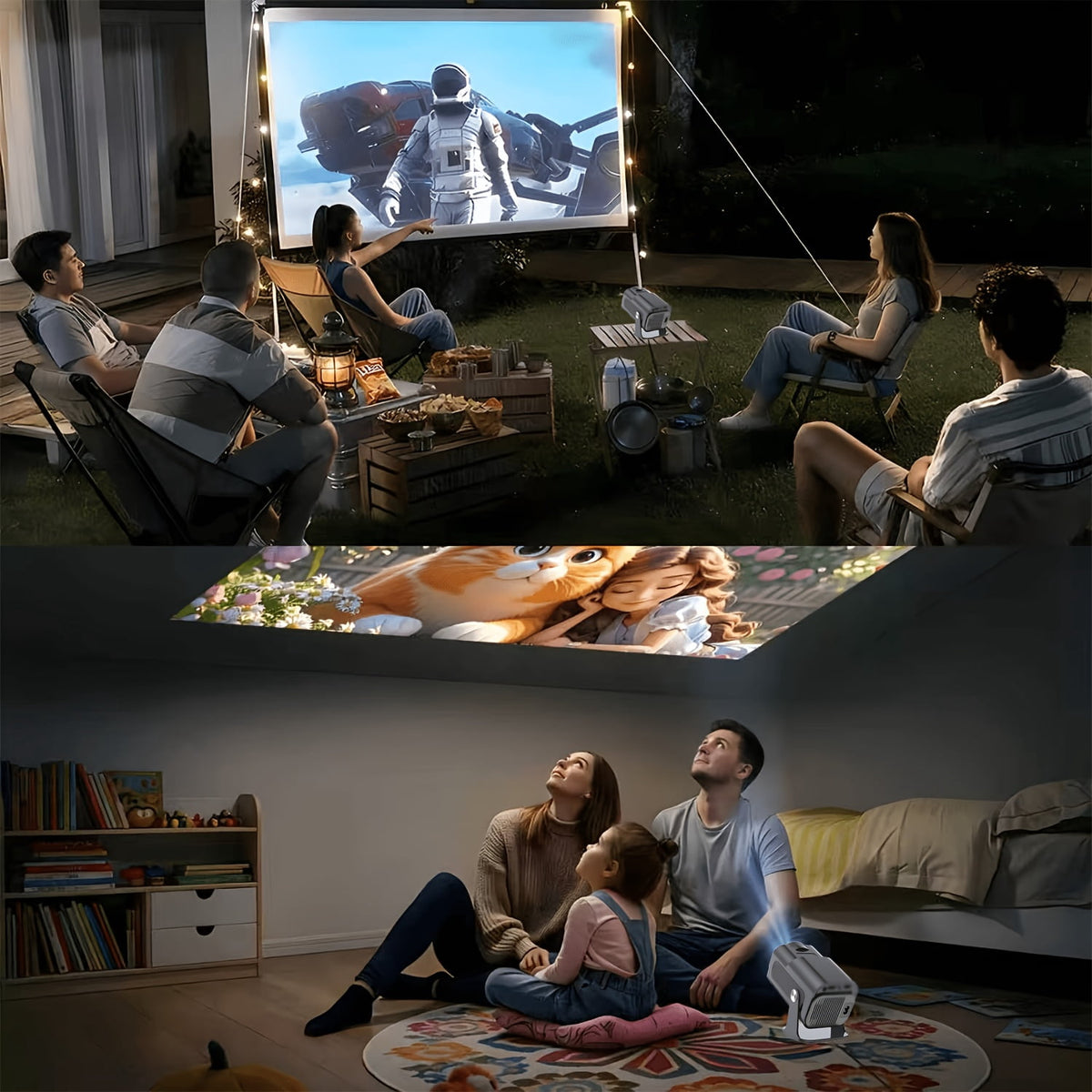 2026 New HD Smart Mini Projector, Native 1080P, Supports 4K, 180° Rotation, Remote Control, No Screen Needed, for Bedroom, Living Room, Office, Camping & Outdoor Entertainment