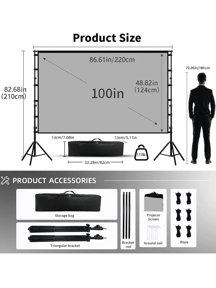 HVKDIEB Grey ALR Projector Screen with Stand, Portable 84 Inch 16:9 Projection Screen with Double Tripod & Carry Bag for Indoor Outdoor Home Theater Movie Night