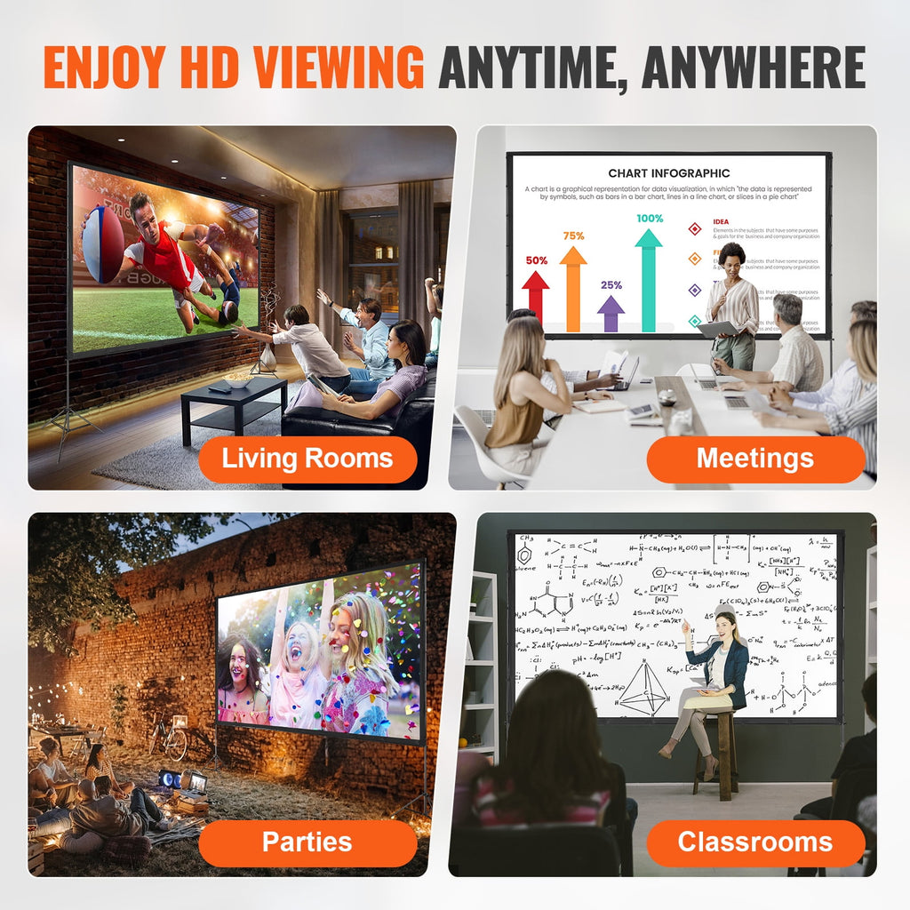 SKYSHALO 150" Projector Screen, 4K Portable Movie Screen, HD, 16:9, Perfect for Home Theater, Outdoor, Indoor