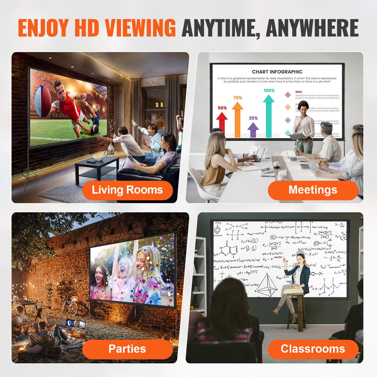 SKYSHALO 150" Projector Screen, 4K Portable Movie Screen, HD, 16:9, Perfect for Home Theater, Outdoor, Indoor