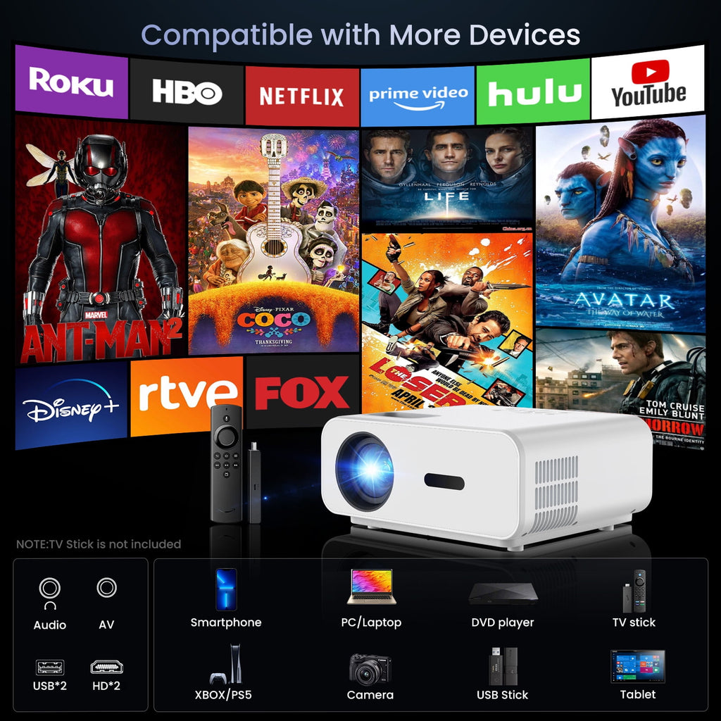 AUOSHI Mini Projector with WiFi and Bluetooth, Native 1080P Portable Projector 4K Supported, 15000 Lumens Movie Projector with Speaker, 50% Zoom, Keystone, Outdoor Projector for Home Theater, Camping