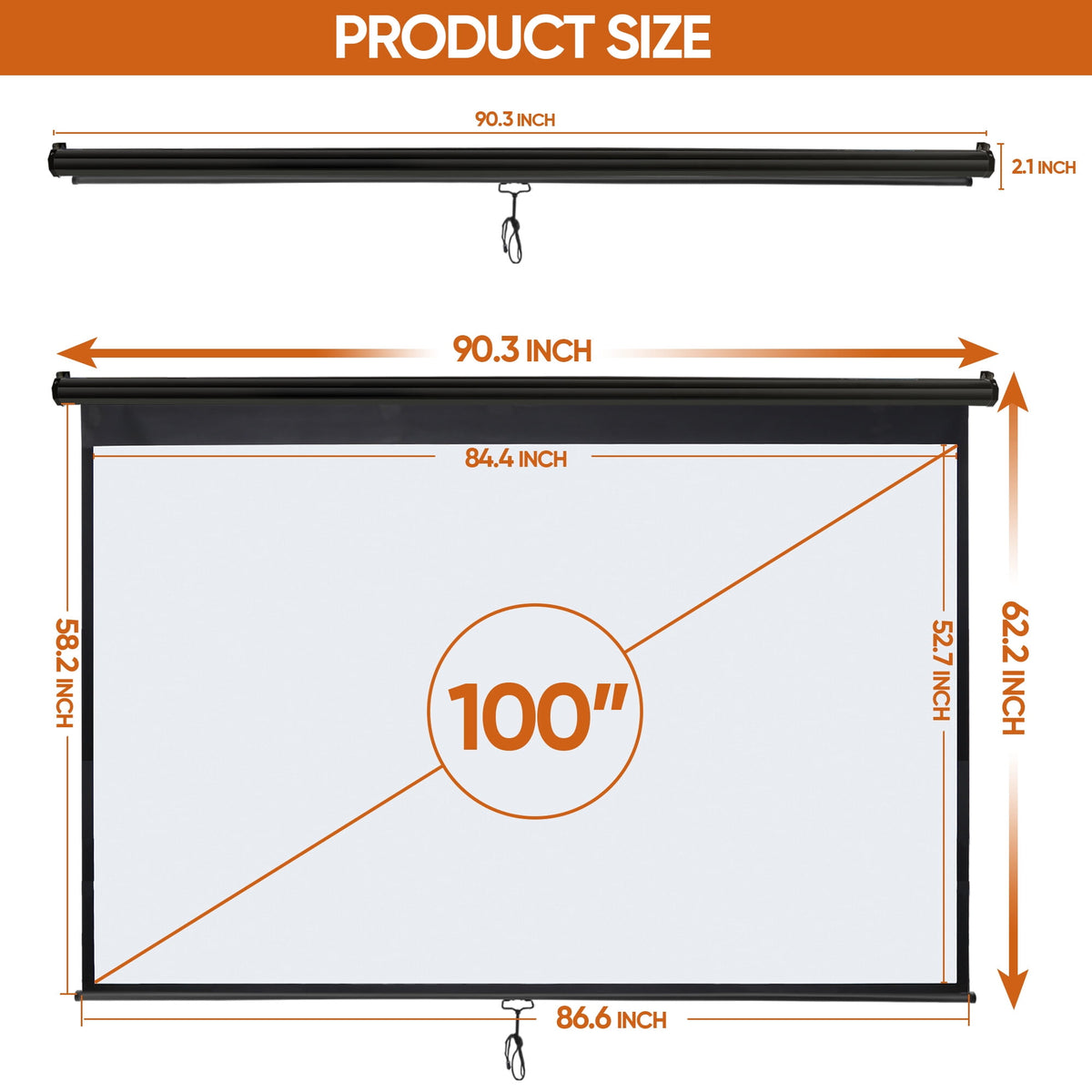 ZENY Projector Screen 100 inch 16:10 HD 4K Projections Home Theater Presentation Education Outdoor Indoor Public Display, Black