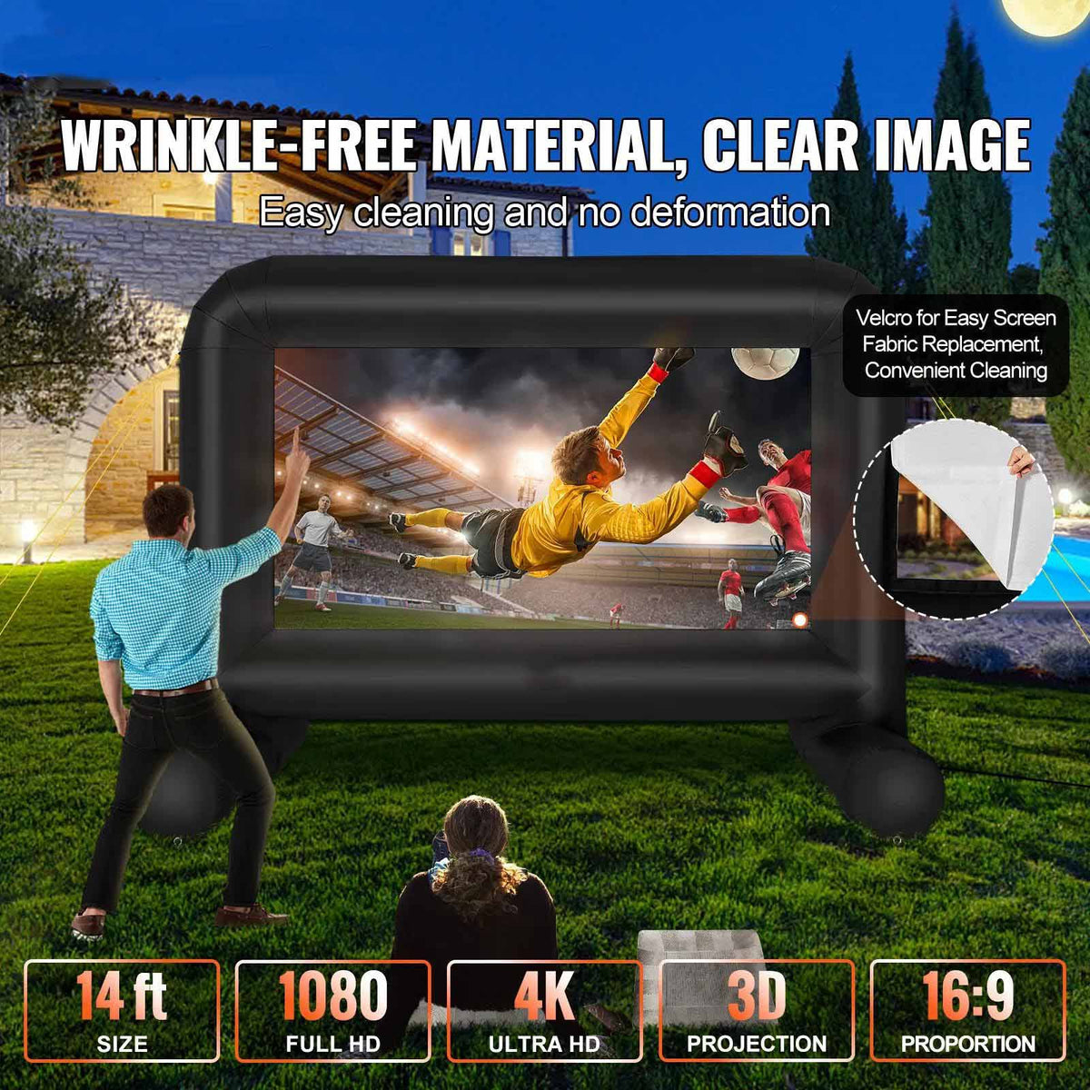 Inflatable Movie Screen, 14 FT Inflatable Projector Screen for Outside with Blower and Carrying Bag, Front/Rear Projection, Oxford Fabric Blow Up Screen