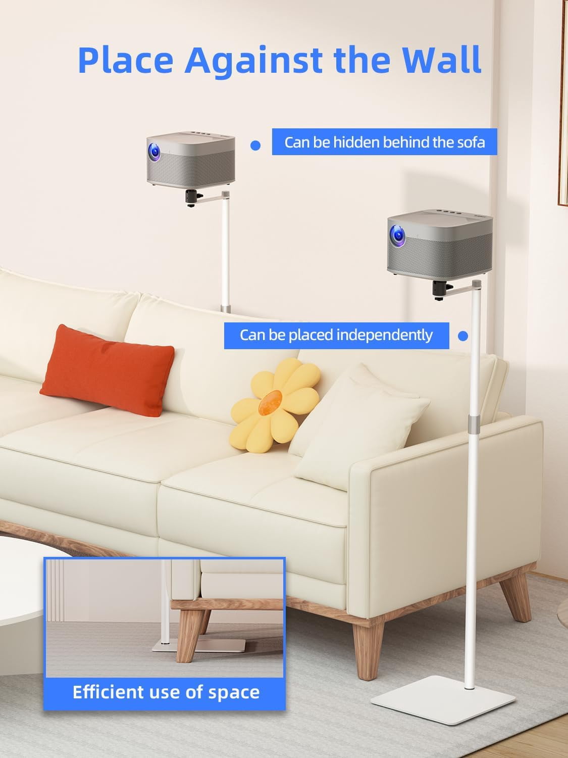 Projector Stand Against Wall Hidden Stand, 360°Swivel, Height Adjustable, Mini Projector Mount Bracket,