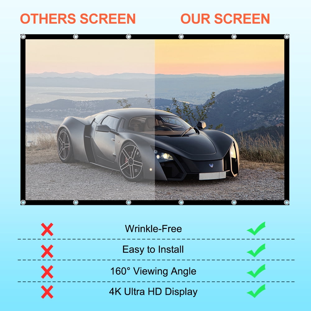 GAINVANE Outdoor Projection Screen 150 Inch, Washable Projector Screen 16:9 Foldable Wrinkle Resistant Portable Projector Cinema Screen for Home Theater Outdoor Indoor Support Double-sided Projection