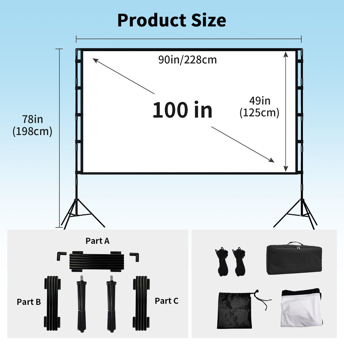 Projector Screen with Stand, WEIJIEMING 100 inch Foldable and Portable Projection Screen 16:9 4K HD Rear Front Wrinkle-Free Movie Screen with Carry Bag for Indoor Outdoor Home Theater Backyard Cinema