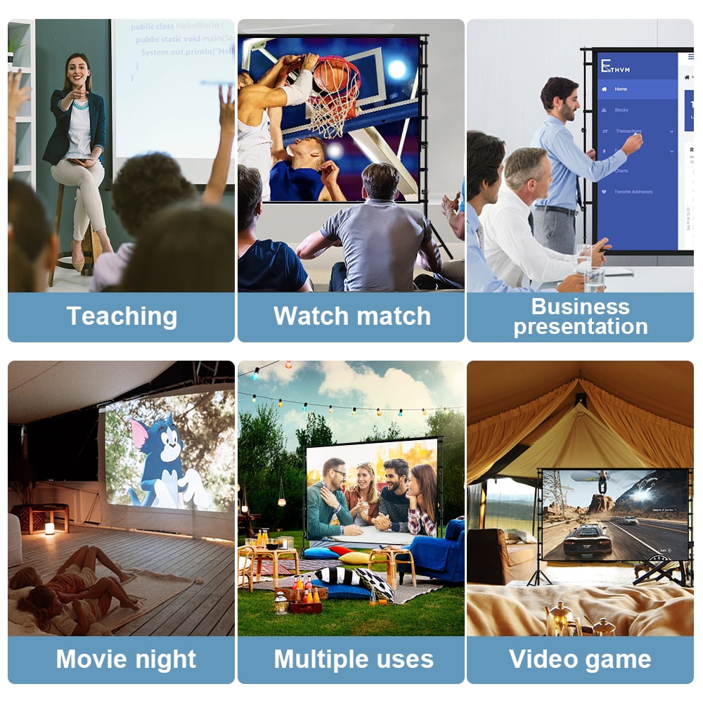 GAINVANE Projector Screen with Stand,100 inch 16:9 4K 3D Indoor Outdoor Movie Screen,Wrinkle Resistant,Suitable for Home Theater Movies Night