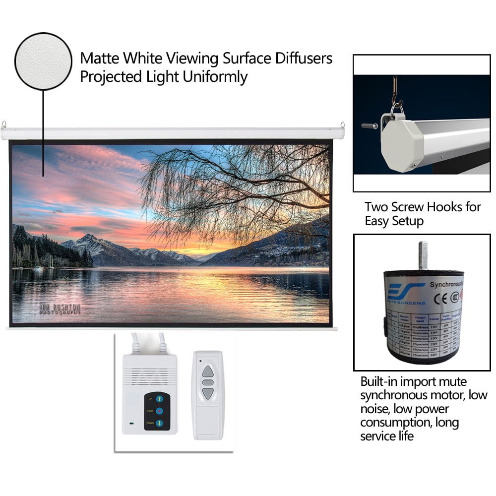 92 Inch Motorized Projector Screen 16:9 with Remote Control, 80x45 Inch Viewing Area Matte White, Wall Ceiling Mount for Home Theater