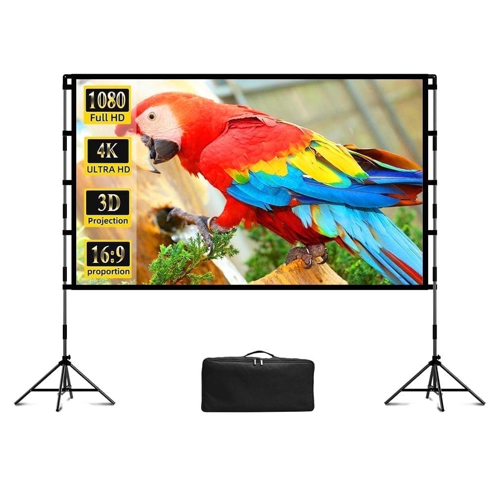 GAINVANE 120 inch Projector Screen with Stand,16:9 HD 4K Indoor Outdoor, Free Standing, Foldable Portable Projection Movie Screens
