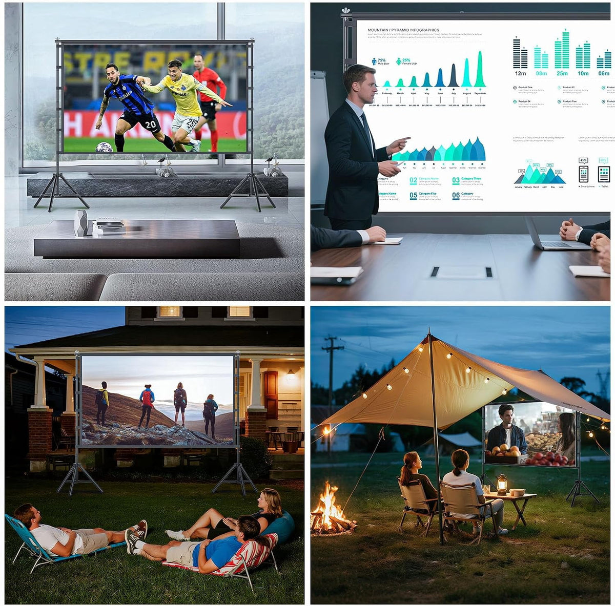 Florascent 120 inch Projector Screen with Stand, 4K HD 16:9 Foldable Anti-Crease Indoor Outdoor Movie Screen, Portable Projection Screen for Backyard Theater, Camping, and Sports Viewing Parties
