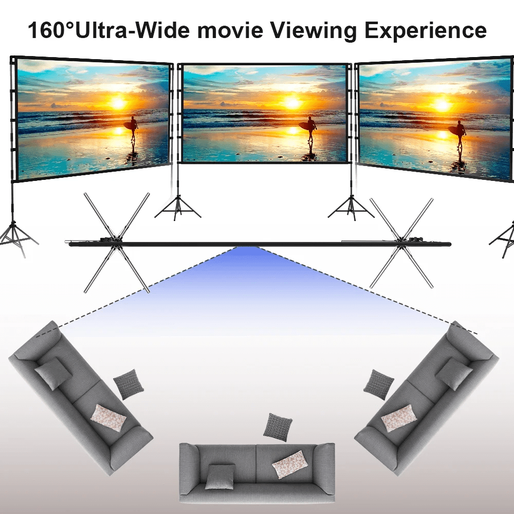HVKDIEB 100 inch Projector Screen with Stand,16:9 4K 3D Indoor Outdoor Movie Screen,Wrinkle Resistant,Suitable for Home Theater Movies Night