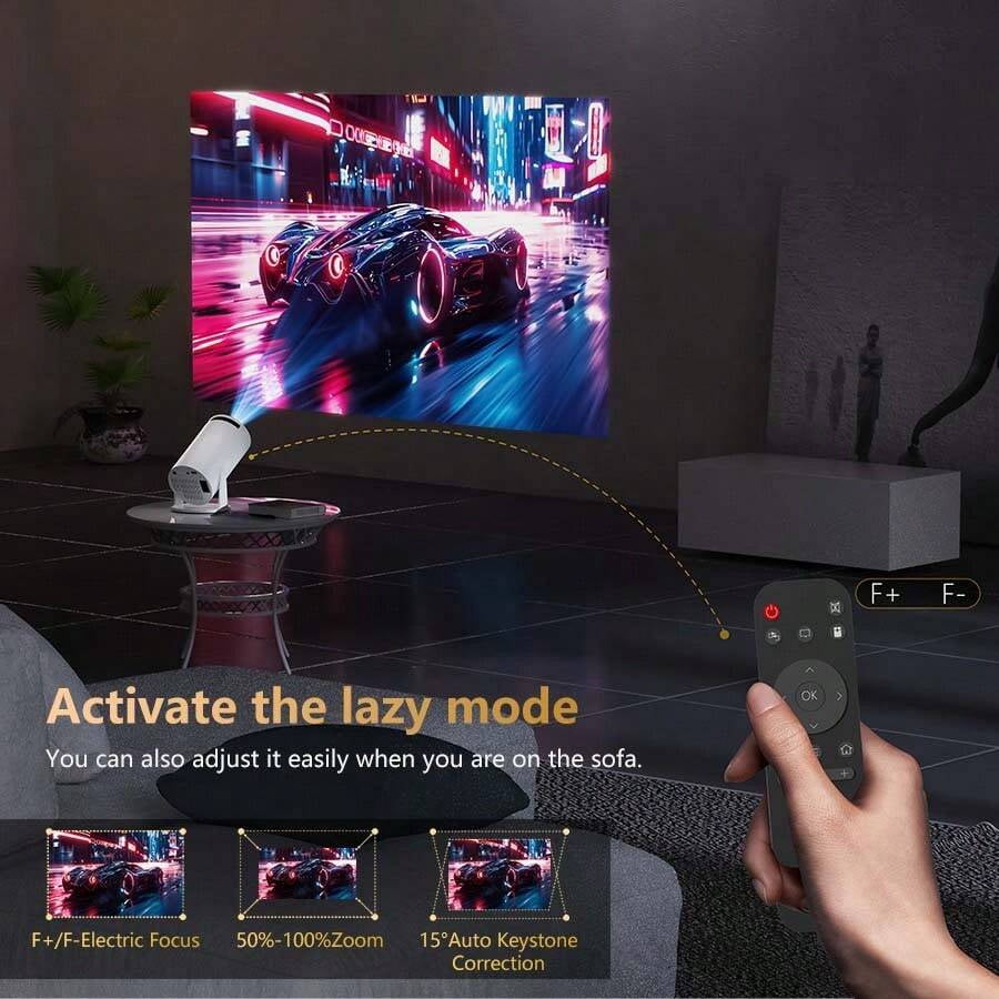Mini Smart Projector: 4K/1080P WiFi Bluetooth Android 11.0 Auto Keystone Portable Outdoor Projector for Home Theater, Camping, Parties with Remote Control