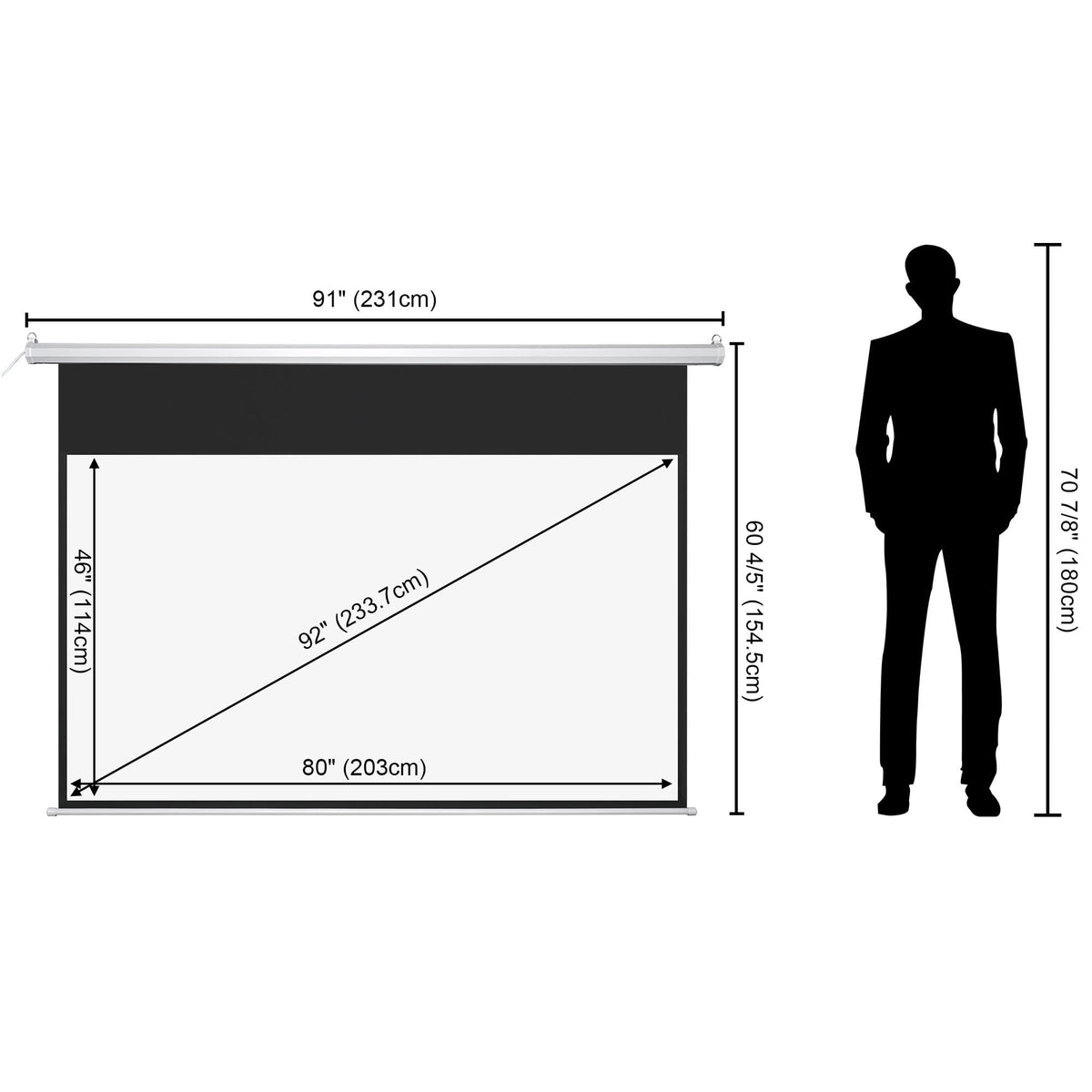 InstaHibit 92" Motorized Projection Screen with Remote Control 16:9 4K 3D HD Electric Projector Screen Wall Mounted Indoor Outdoor Movie Night
