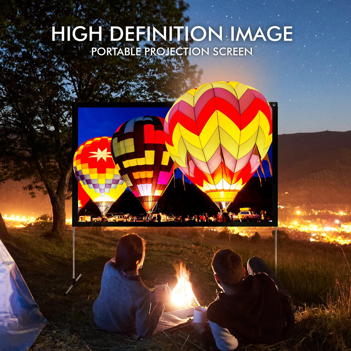 Pyle Projector Screen with Stand - 120" 16:9 HD 4K Portable Lightweight Freestanding Foldable Outdoor Movie Projection Display with Frame for Home Theater