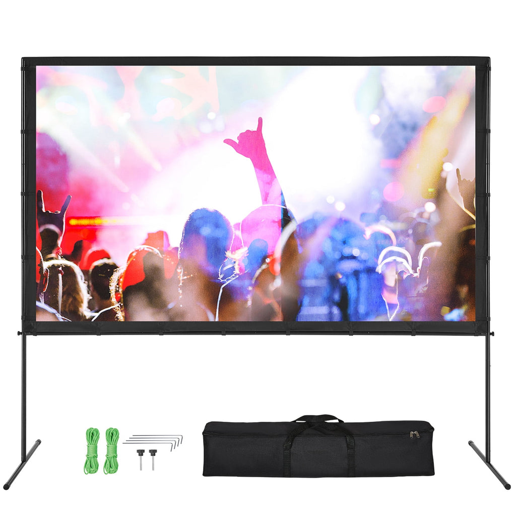 KFFKFF 100" Projector Screen with Stand, 16:9, 4K, HD, Crease-Resistant,Portable Movie Screen for Family Theater, Indoor and Outdoor.
