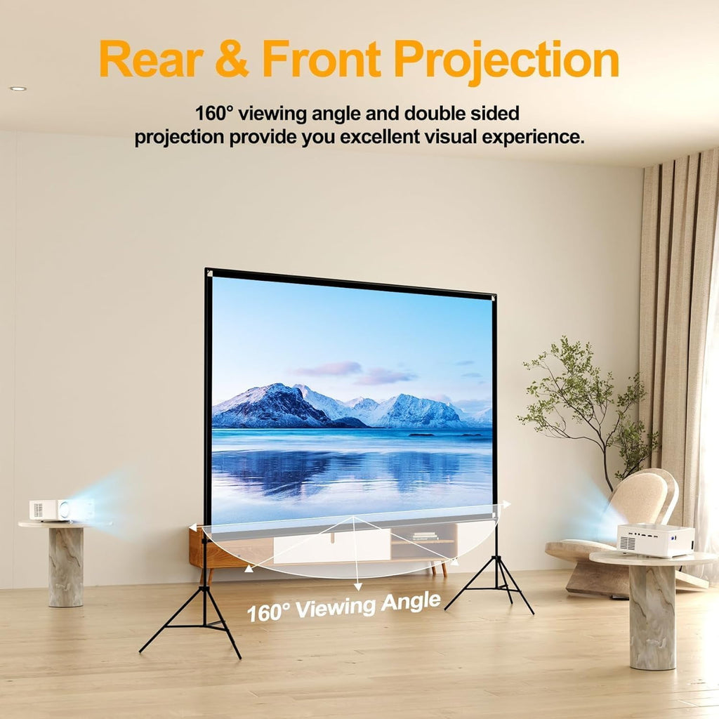 Outdoor Projector Screen with Stand, 100 inch 4K HD 16:9 Portable Movie Screen Wrinkle-Free Projection Screen with Carry Bag for Home Theater Movies Night