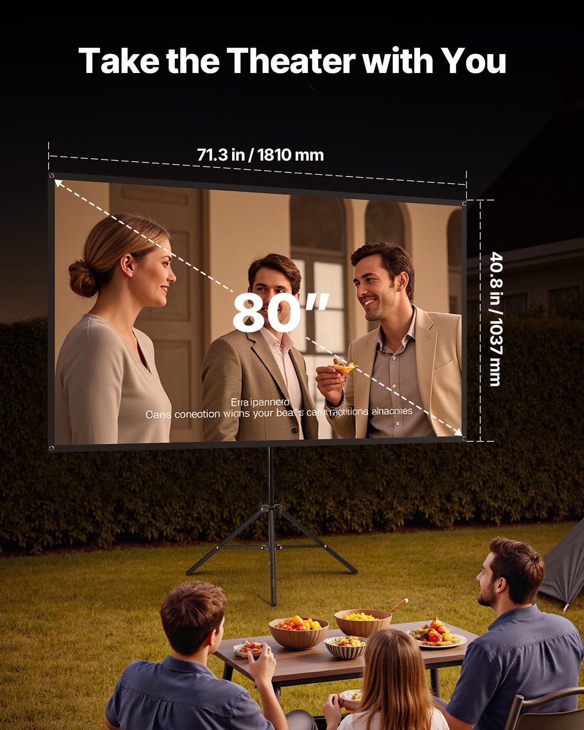VEVOR Projector Screen with Stand, 80 Inch 160° Wide Angle Indoor Outdoor Projection Screen,16:9 4K HD Wrinkleless Portable Tripod Screens with Carry Bag,for Movie Home Theater Office Presentation