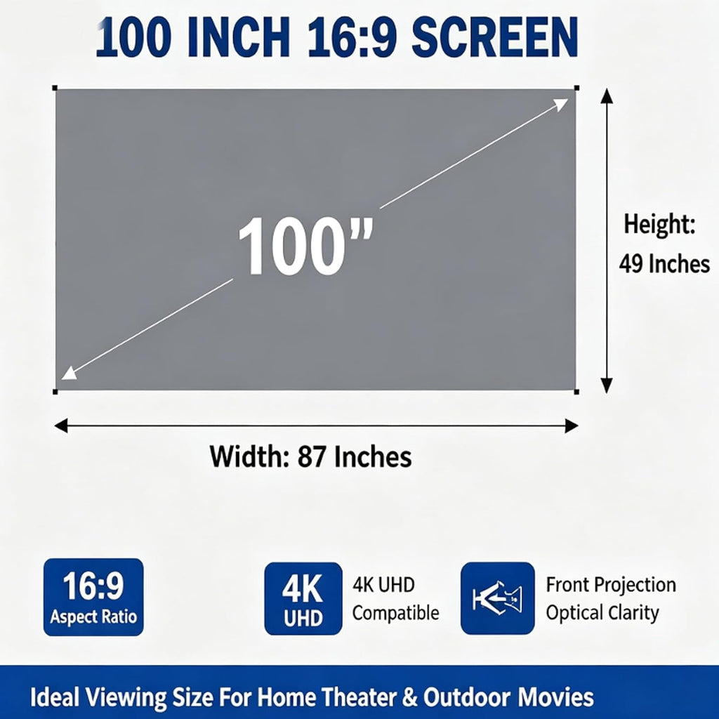 100'' Hd Projector Screen 4k Anti Light Foldable, 4k Metal Lightproof Foldable Portable Movie Screen (16:9), Anti-Light Projector Screen 120 Inch, Easy Install for Home Theater Classroom Use (60in)