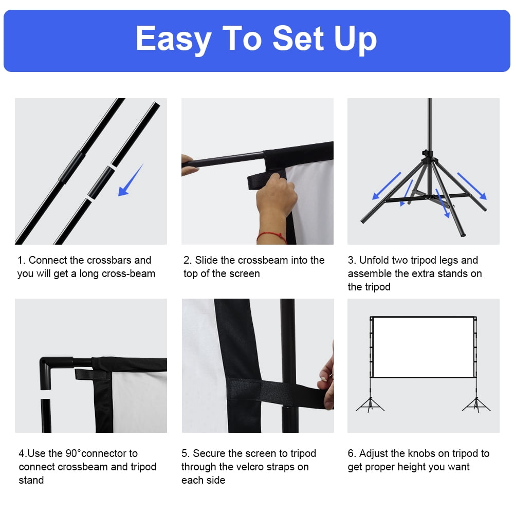 HVKDIEB Projector Screen with Stand,100 Inch 16:9 HD 4K Indoor Outdoor Projection Cinema Screen