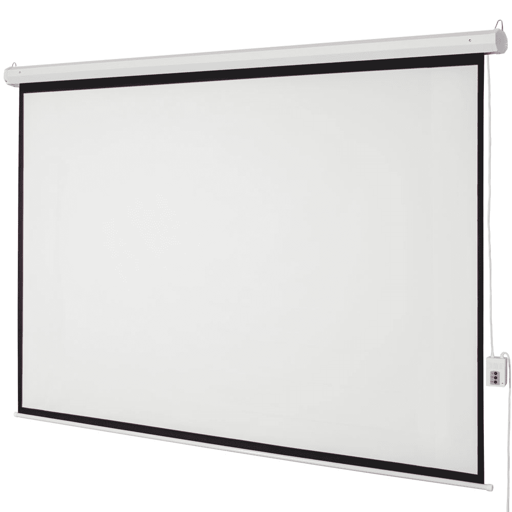 100 Inch Motorized Projector Screen, 4:3 Electric Projection Screen with Remote Control, Matte White Wall Ceiling Mount Movie Screen, White Case