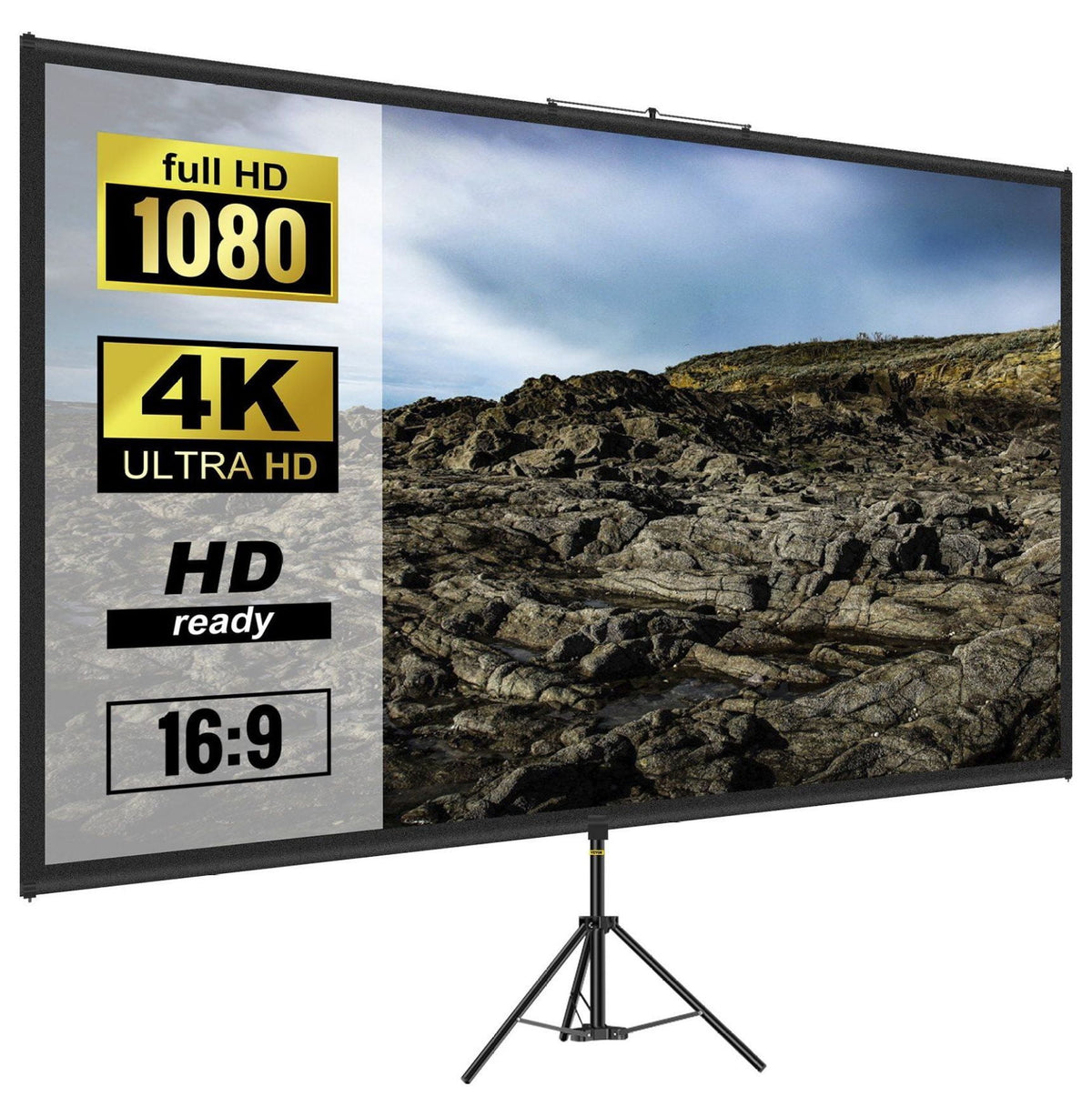 100 Inch Tripod Projector Screen 4K HD Portable Projection Screen with Stand for Home Theater, Movie Night, Office Presentations - 16:9 Aspect Ratio