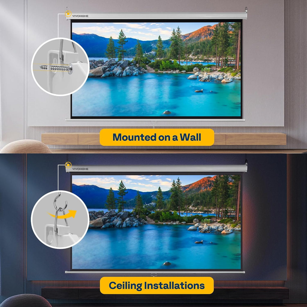 SPECSTAR 80 inch Manual Pull Down Projector Screen, 16:9 HD Retractable Projector Screens for Movie Home Theater Cinema Office Video Game, Black