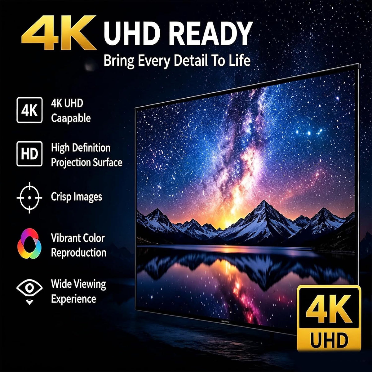 100'' Hd Projector Screen 4k Anti Light Foldable, 4k Metal Lightproof Foldable Portable Movie Screen (16:9), Anti-Light Projector Screen 120 Inch, Easy Install for Home Theater Classroom Use (100in)