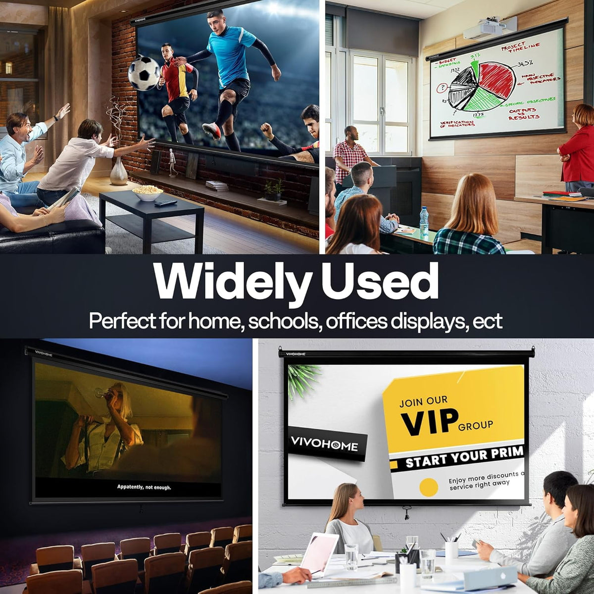 SPECSTAR 80 inch Manual Pull Down Projector Screen, 16:9 HD Retractable Projector Screens for Movie Home Theater Cinema Office Video Game, Black