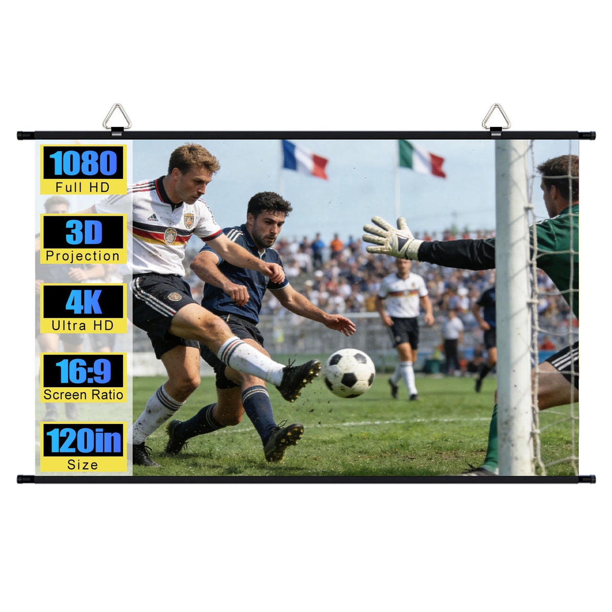 120 inch Projector Screen, XIAOHUI Portable Projector Screen for Indoor Outdoor, 4K ALR Hanging Projection Screen for Home Theater Backyard Party Movie Nights , 16:9 HD