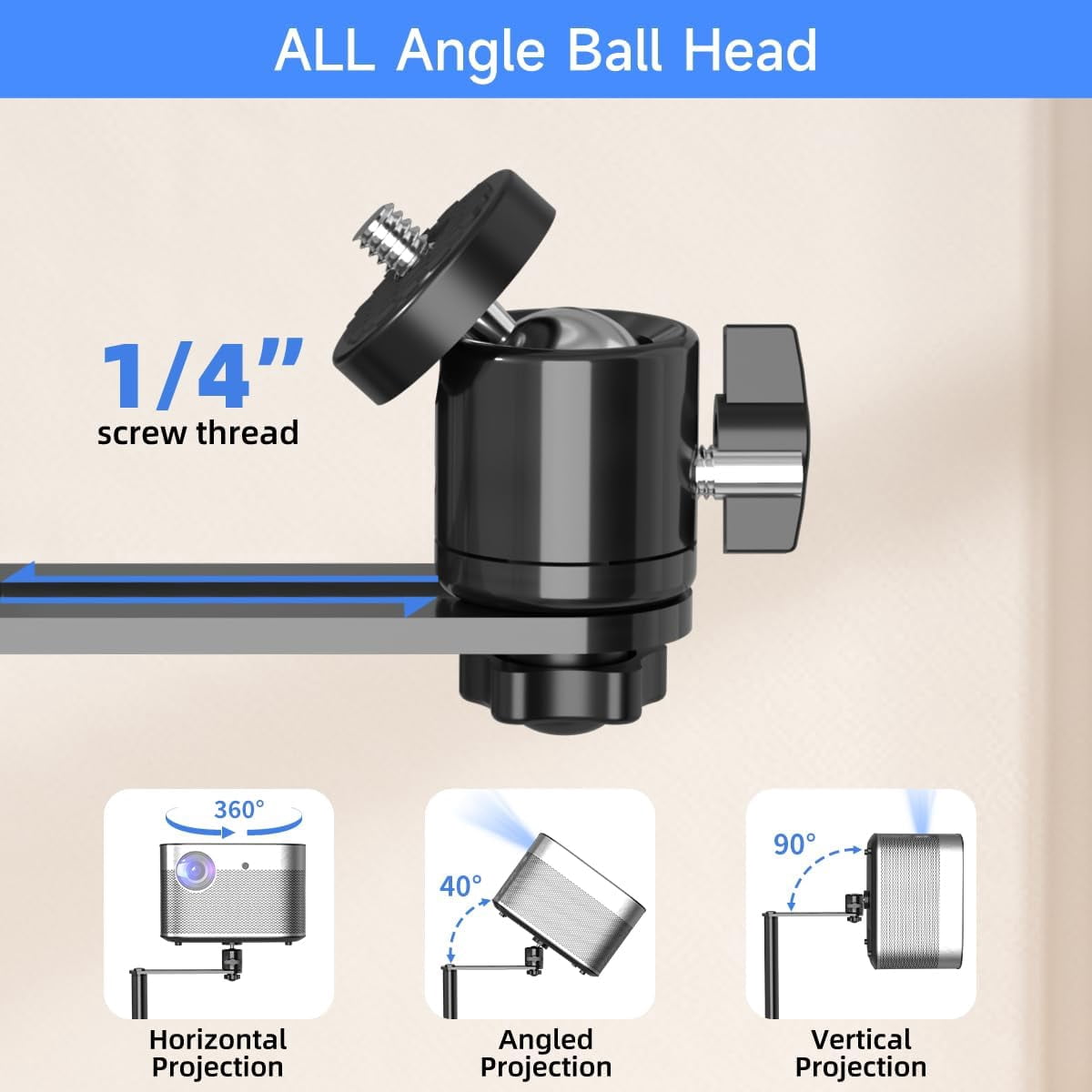 Projector Stand Against Wall Hidden Stand, 360°Swivel, Height Adjustable, Mini Projector Mount Bracket,