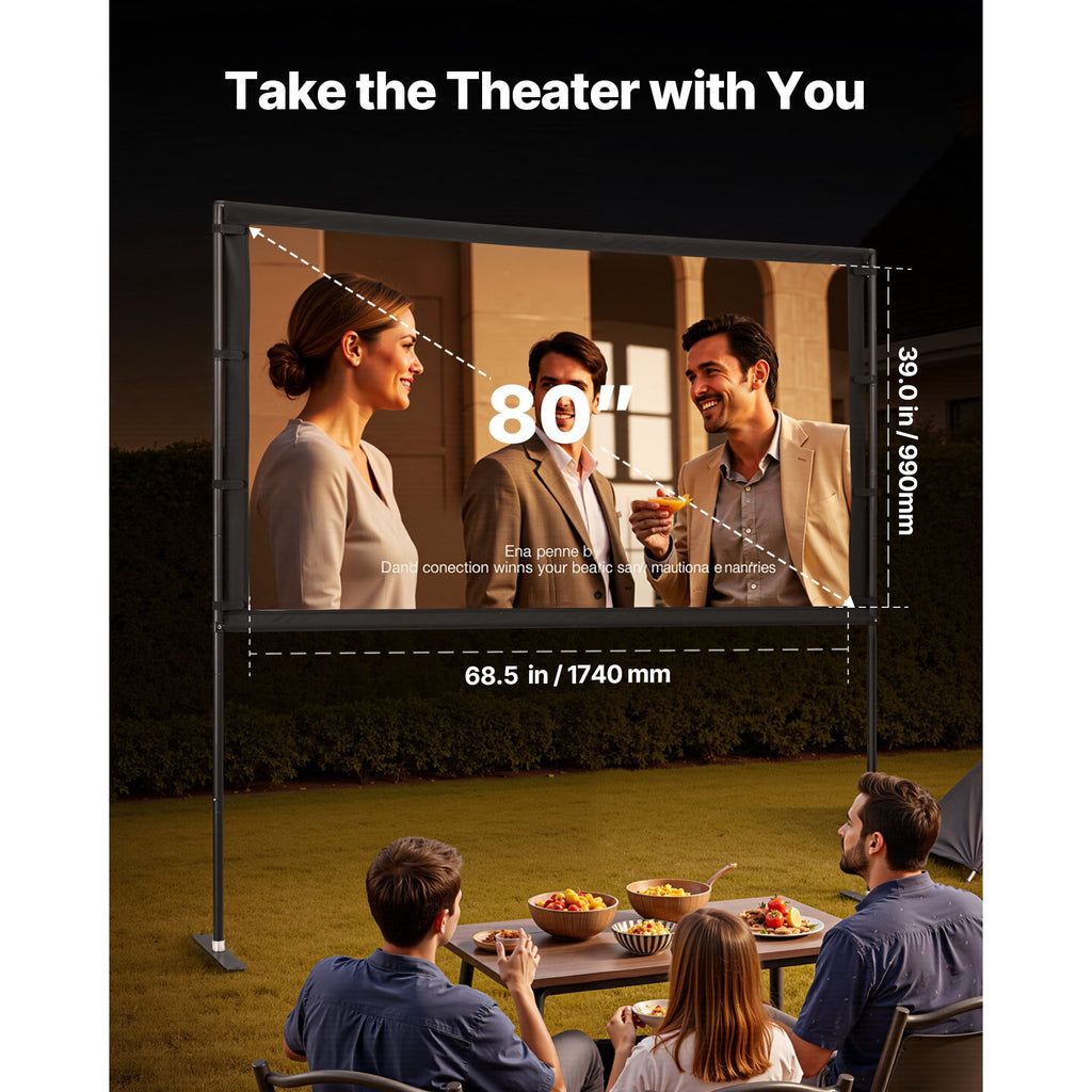 KFFKFF 100" Projector Screen with Stand, 16:9, 4K, HD, Crease-Resistant,Portable Movie Screen for Family Theater, Indoor and Outdoor.