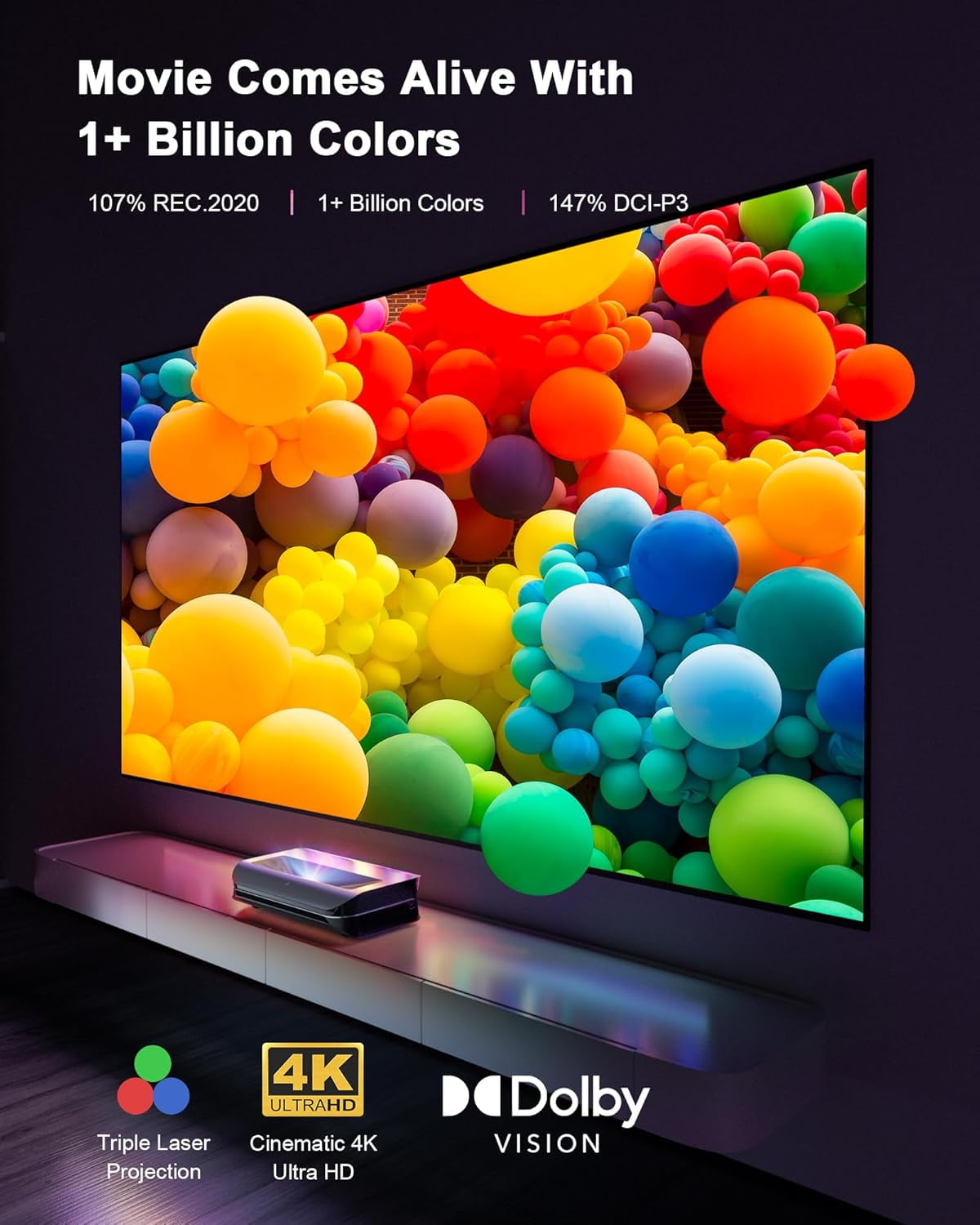 Restored AWOL Vision LTV-3000 Pro 4K Ultra Short Throw Triple Laser Projector, 0.25:1 Ratio