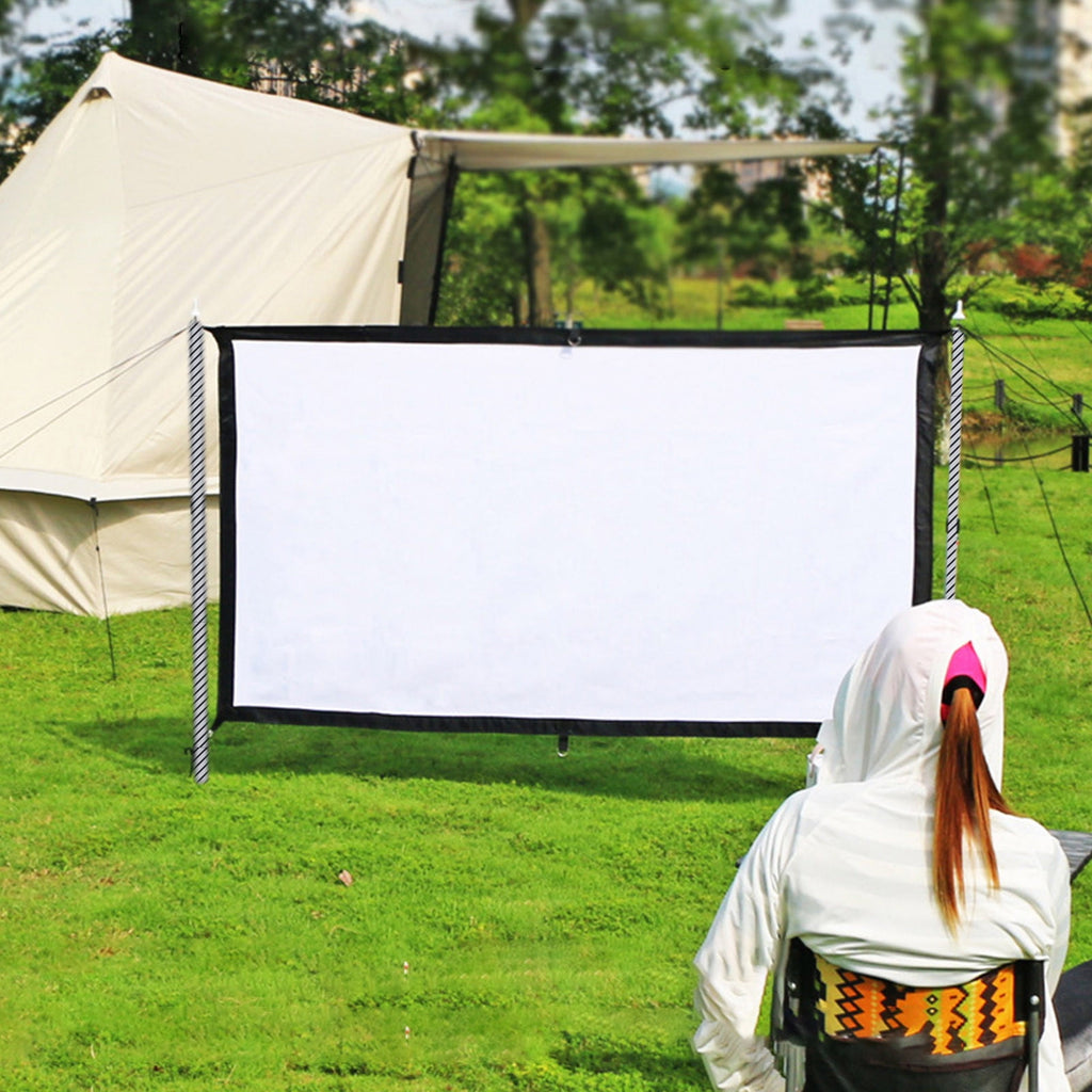 130" Portable Projector Screen | 16:9 Foldable Movie Screen for Indoor & Outdoor Use | Home Theater, Office, Classroom, Parties | Includes Storage Bag | White Polyester Material