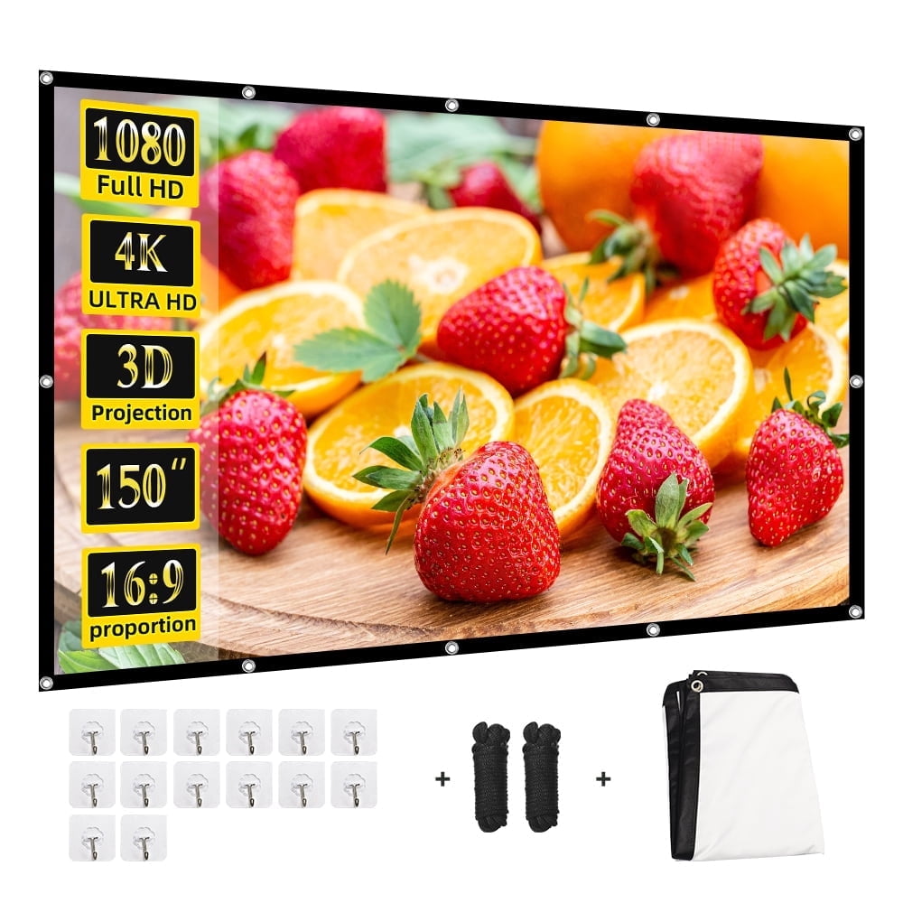 Toot shadow 150 inch Outdoor Projector Screen,Foldable Washable Indoor Portable Projection Screen Projector 4K 16:9 HD Rear Front Movies Screen for Backyard Home Theater Office