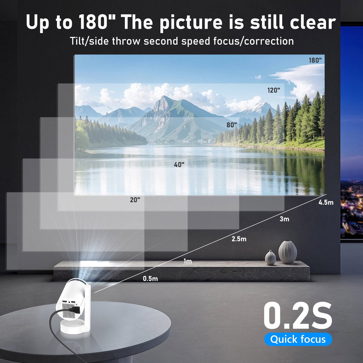 JGJJUGN Portable Mini Projector 4K Resolution Bluetooth Built-In Speaker Telescopic Stand 5G Connectivity for Home Theater Entertainment