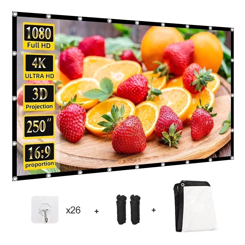 HVKDIEB Projector Screen 200 Inch 16:9 Washable Foldable Anti Wrinkle Portable Projector Cinema Screen for Home Theater Outdoor Indoor, Manual Wall Mounting,