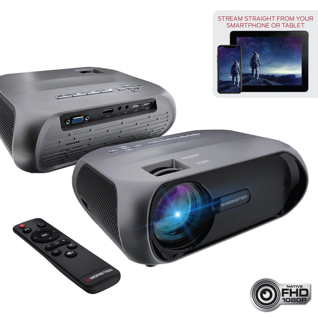 Monster Vision Wireless 1080p FHD TFT LCD Image Stream Projector with 120 inch Screen 30000 H