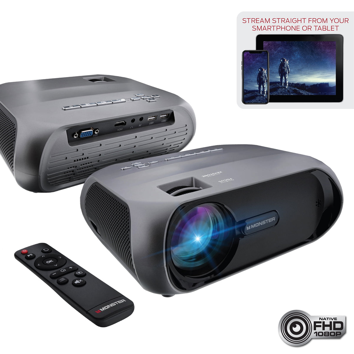 Monster Vision Wireless 1080p FHD TFT LCD Image Stream Projector with 120 inch Screen 30000 H