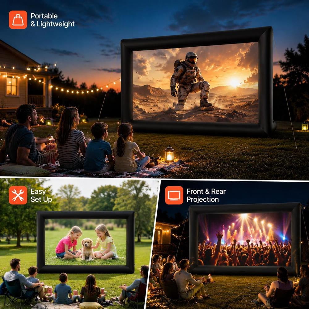 Inflatable Movie Screen, 24 Ft, Front and Rear Projection Capability, Quick Setup, Portable Storage Bag Included