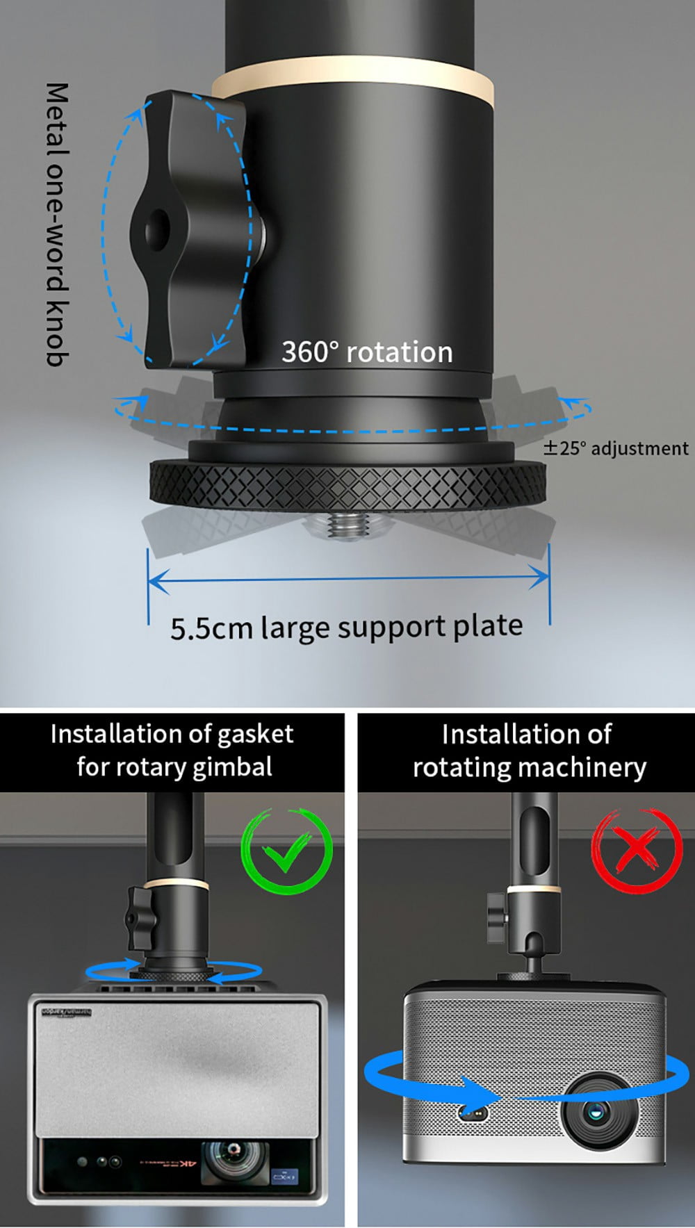 Yinzam Heavy Duty Projector Ceiling Mount Bracket, Hidden Adapter Design, 15 KG Loading Ability, Adjustable Height